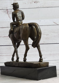 Polo Jockey on Horseback Bronze Sculpture Signed on Marble Base