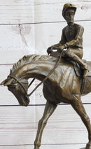 Polo Jockey on Horseback Bronze Sculpture Signed on Marble Base