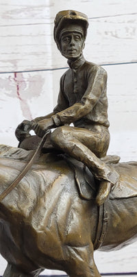 Polo Jockey on Horseback Bronze Sculpture Signed on Marble Base