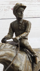 Polo Jockey on Horseback Bronze Sculpture Signed on Marble Base