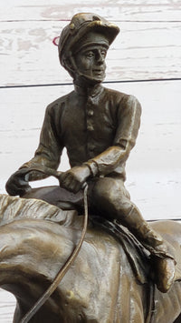 Polo Jockey on Horseback Bronze Sculpture Signed on Marble Base