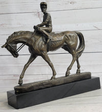 Polo Jockey on Horseback Bronze Sculpture Signed on Marble Base