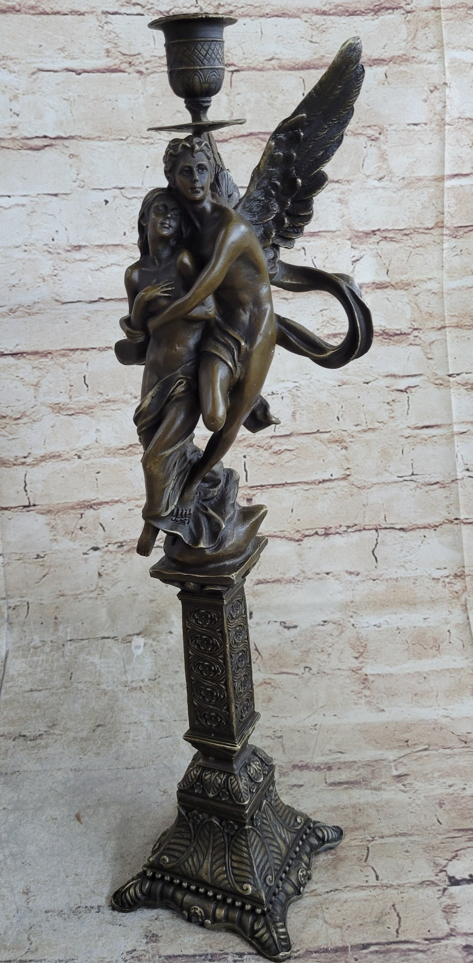 Solid Bronze Sculpture Angel 'Psyche and Eros' Cupid