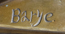 Roaring Guardian Lion Laying Down Bronze Sculpture on Marble Base