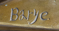 Roaring Guardian Lion Laying Down Bronze Sculpture on Marble Base