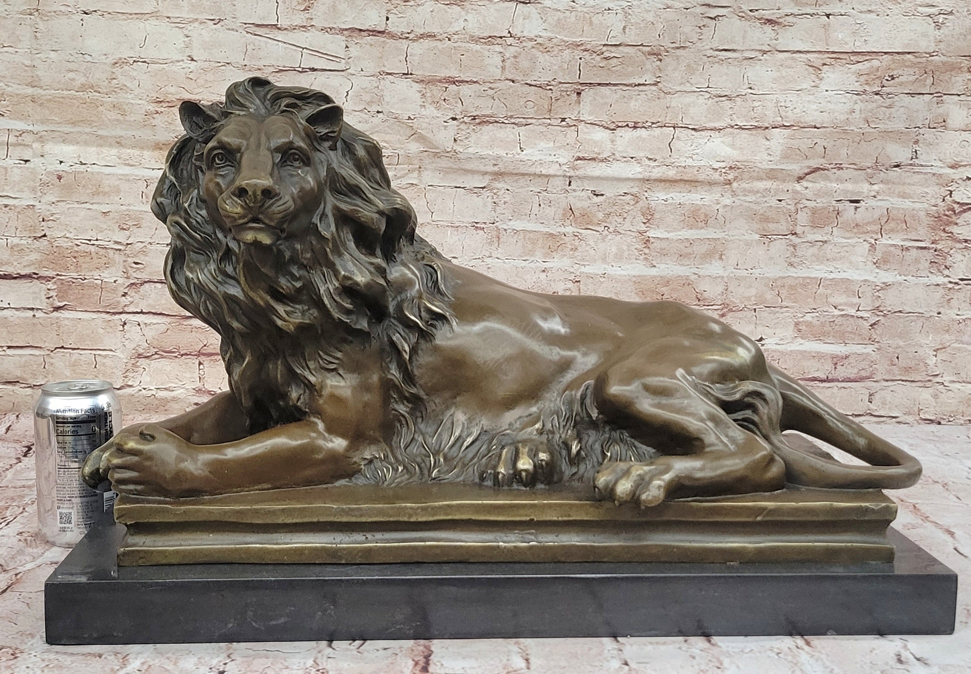 Guardian Lion Bronze Figure on Marble Base after Antoine Barye