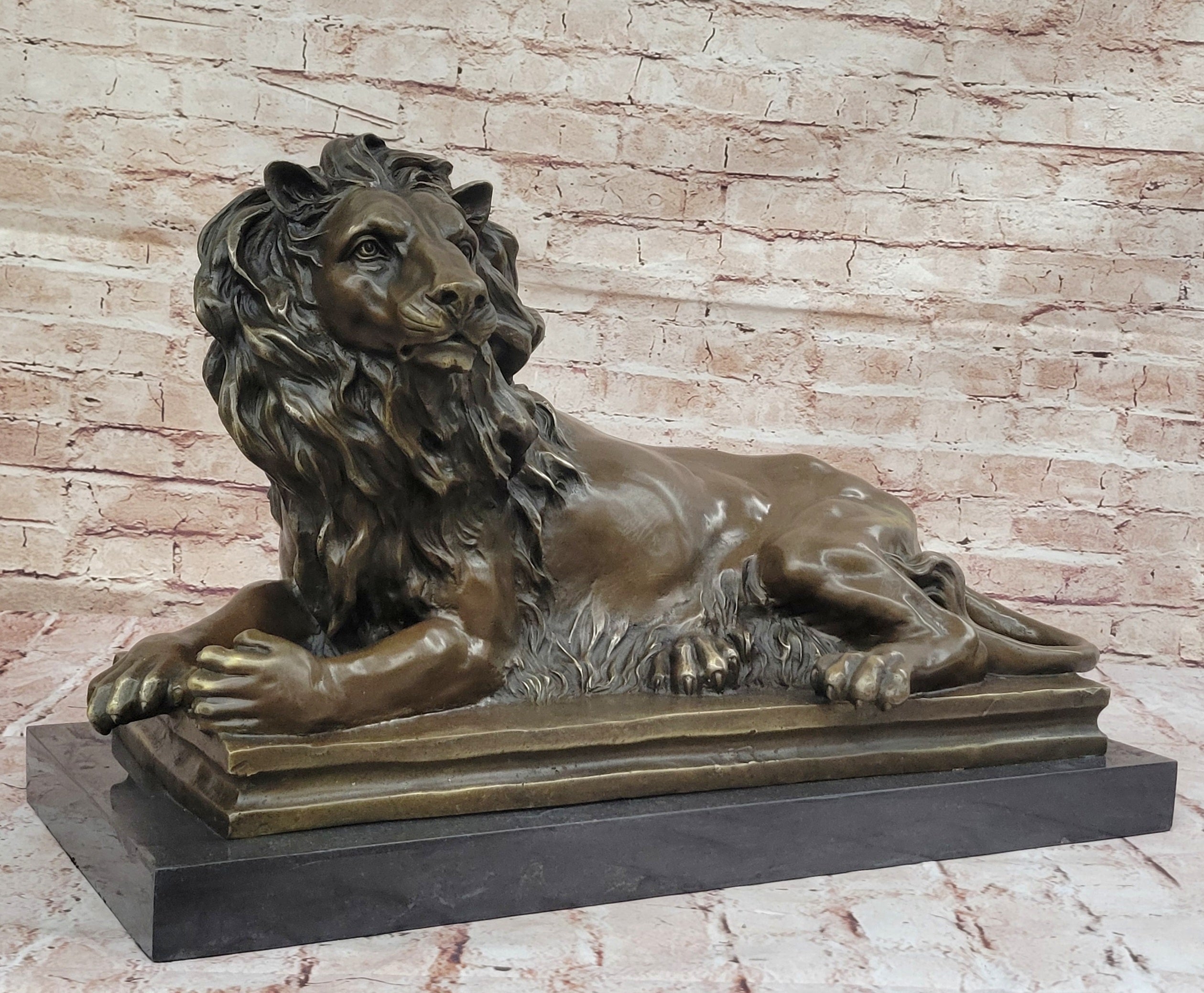 Guardian Lion Bronze Figure on Marble Base after Antoine Barye