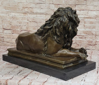 Guardian Lion Bronze Figure on Marble Base after Antoine Barye