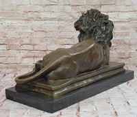 Guardian Lion Bronze Figure on Marble Base after Antoine Barye