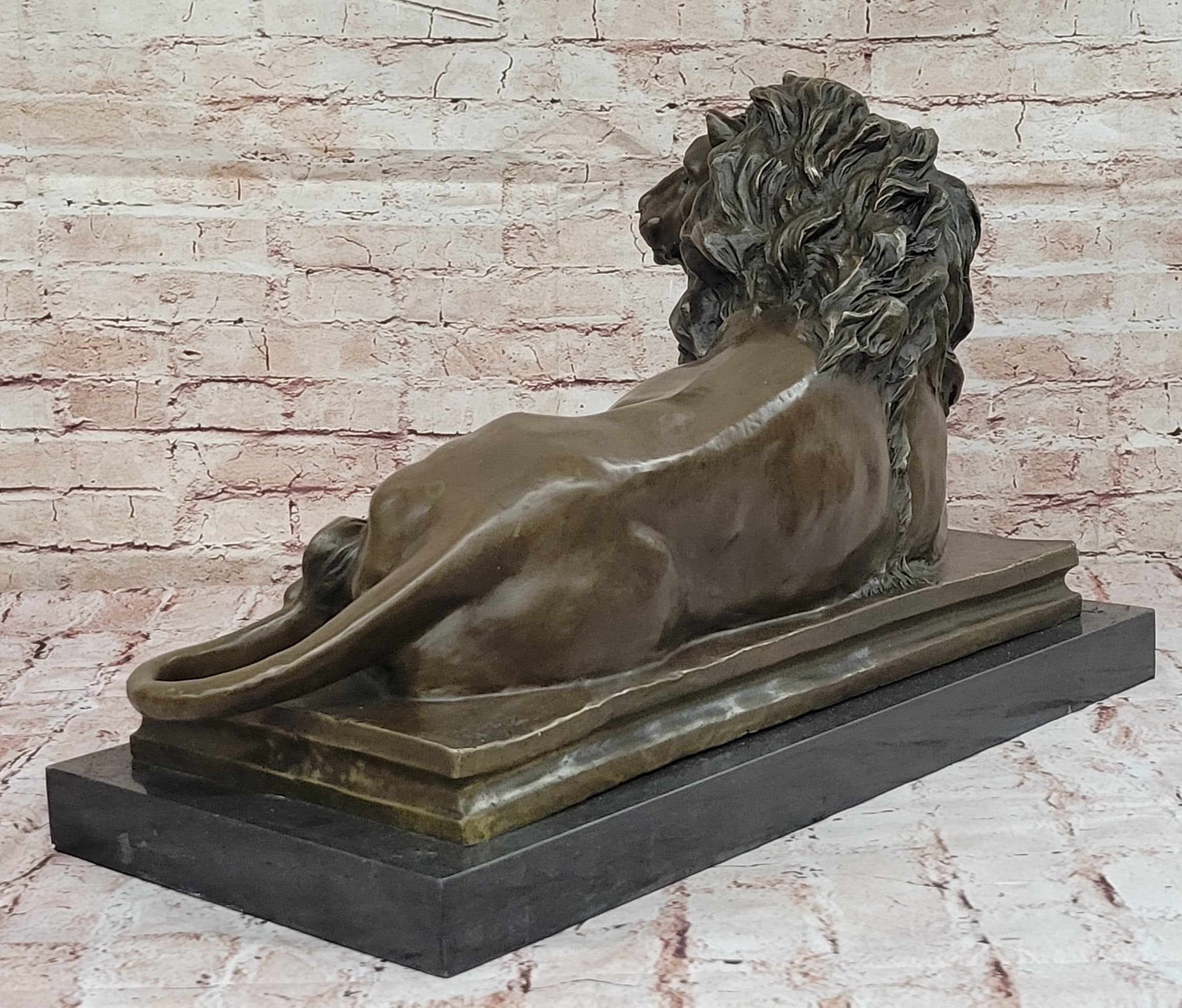 Guardian Lion Bronze Figure on Marble Base after Antoine Barye