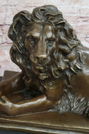 Guardian Lion Bronze Figure on Marble Base after Antoine Barye