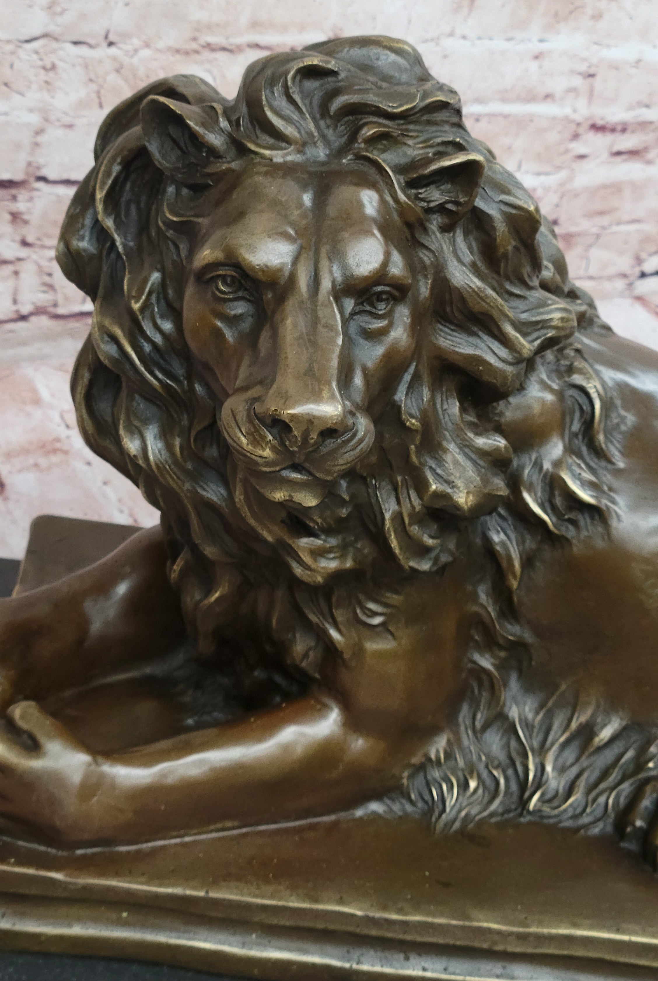 Guardian Lion Bronze Figure on Marble Base after Antoine Barye