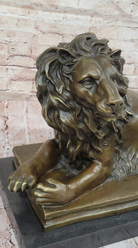 Guardian Lion Bronze Figure on Marble Base after Antoine Barye