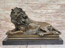 Guardian Lion Bronze Figure on Marble Base after Antoine Barye