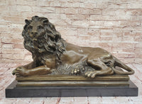 Guardian Lion Bronze Figure on Marble Base after Antoine Barye