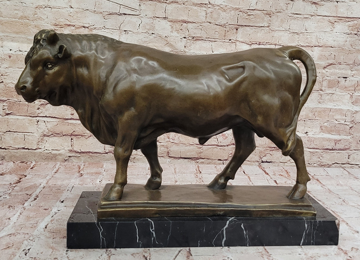 Bronze Bull on Marble Base – Powerful Animal Sculpture