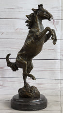 Signed Barye Rearing Horse Bronze Marble Sculpture