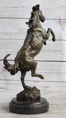 Signed Barye Rearing Horse Bronze Marble Sculpture