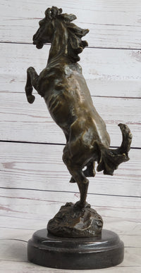 Signed Barye Rearing Horse Bronze Marble Sculpture