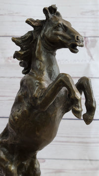 Signed Barye Rearing Horse Bronze Marble Sculpture