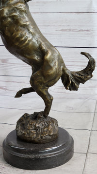 Signed Barye Rearing Horse Bronze Marble Sculpture