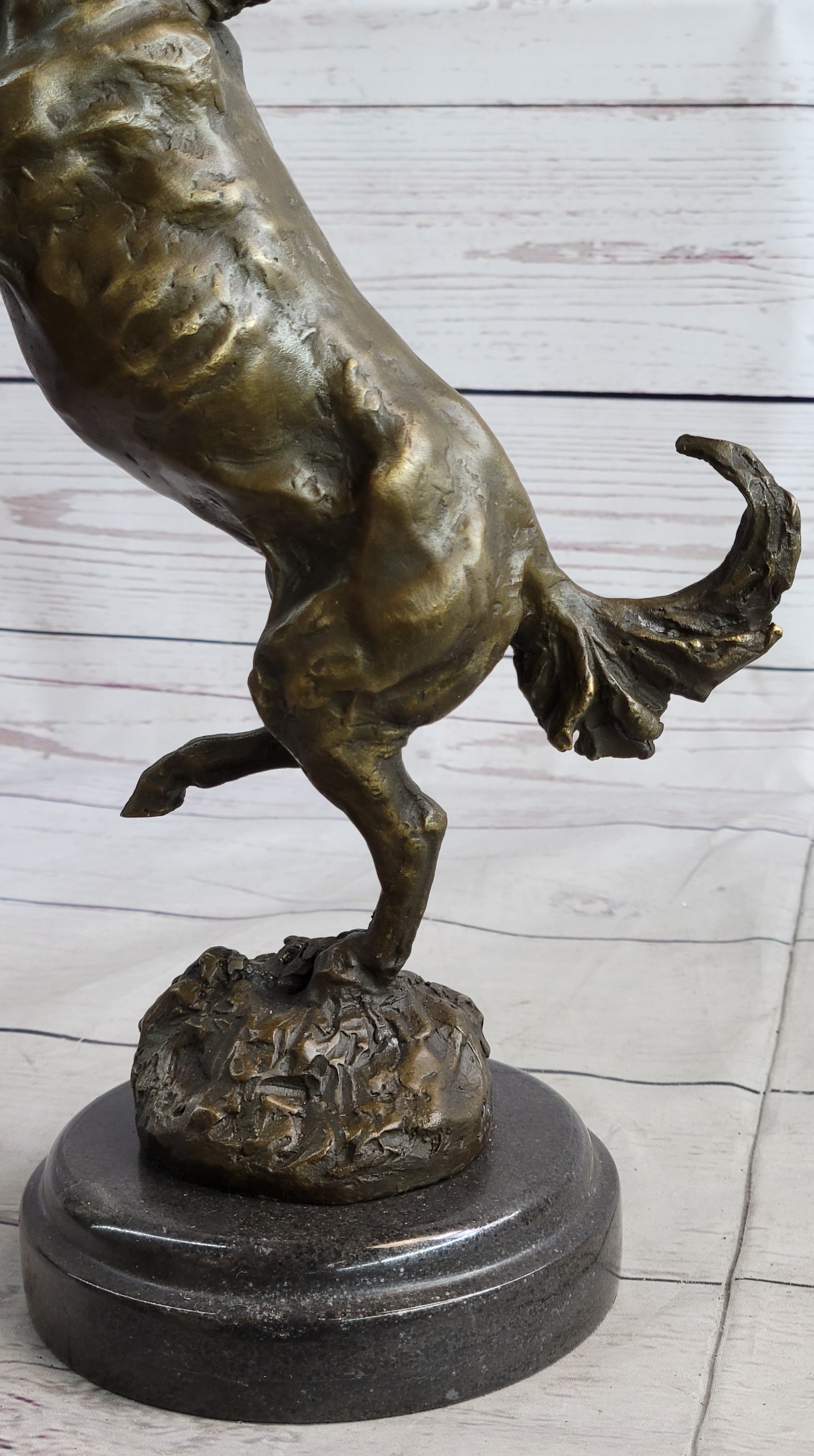 Signed Barye Rearing Horse Bronze Marble Sculpture