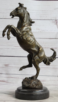 Signed Barye Rearing Horse Bronze Marble Sculpture