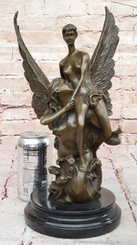 Bronze Angel Sculpture – Embrace of Two Winged Figures