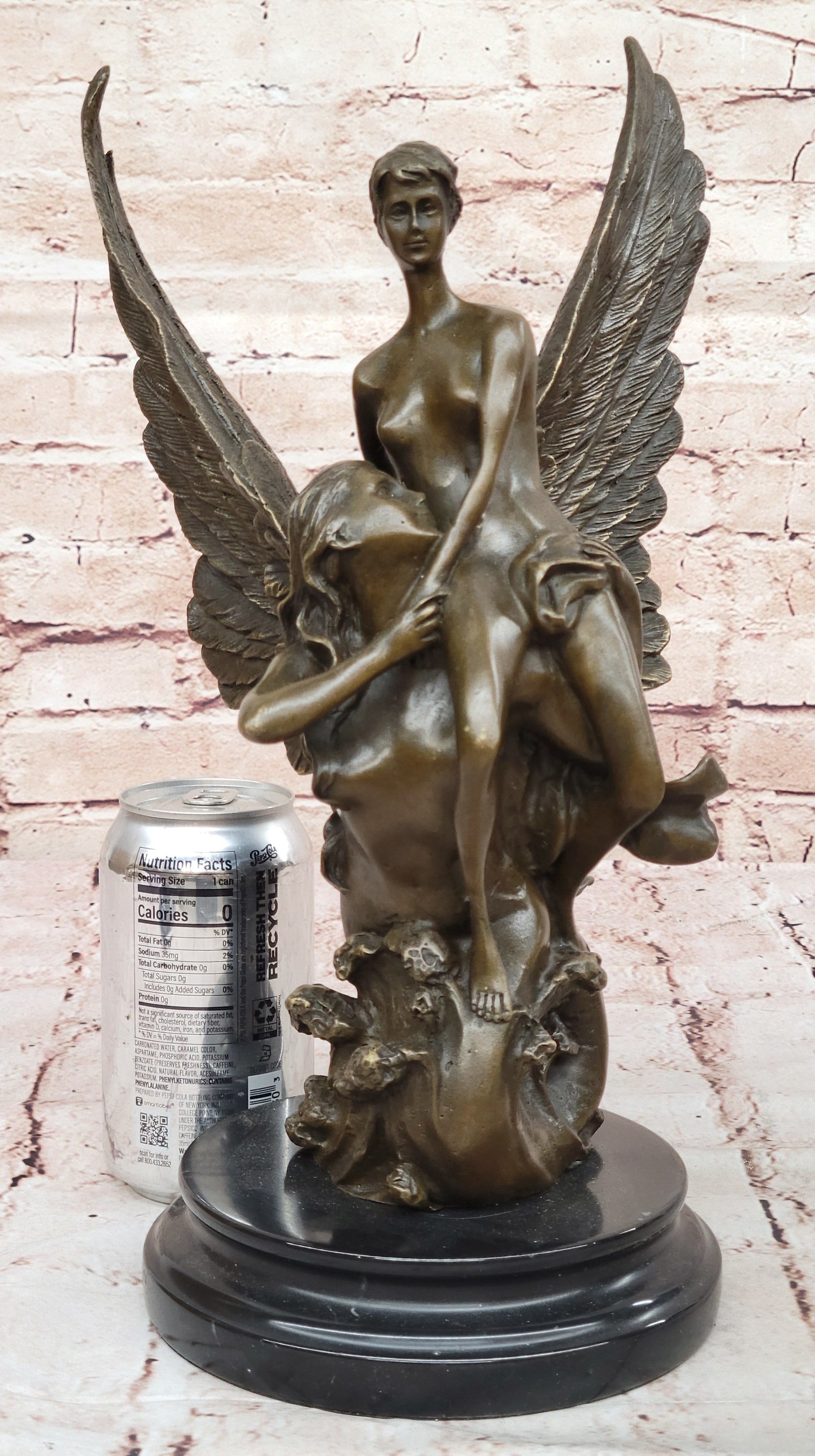 Bronze Angel Sculpture – Embrace of Two Winged Figures