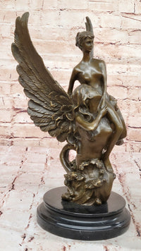 Bronze Angel Sculpture – Embrace of Two Winged Figures