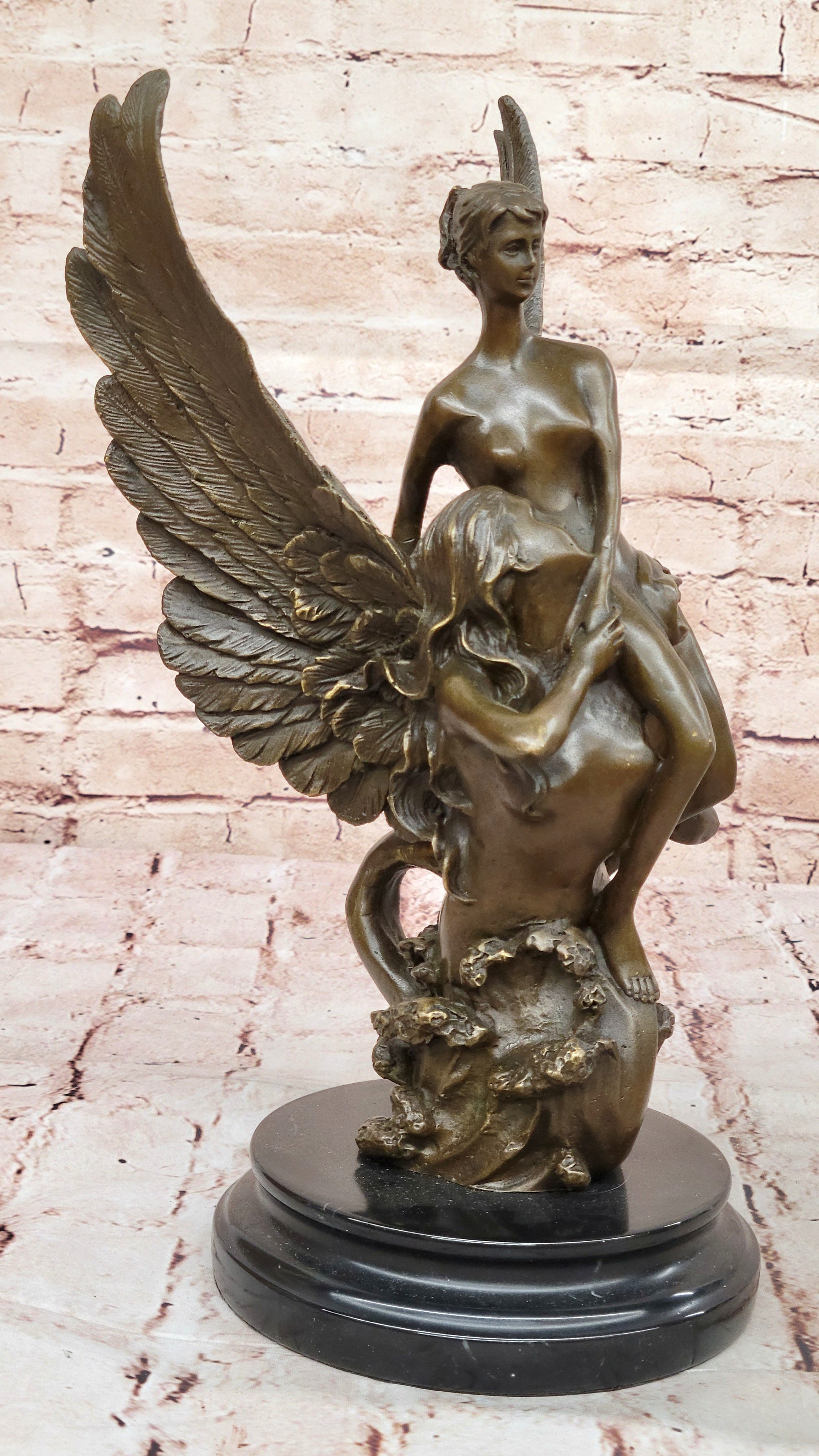 Bronze Angel Sculpture – Embrace of Two Winged Figures