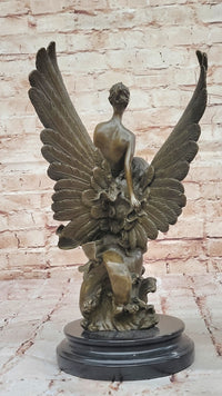 Bronze Angel Sculpture – Embrace of Two Winged Figures