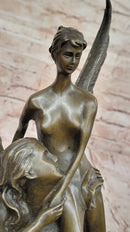 Bronze Angel Sculpture – Embrace of Two Winged Figures