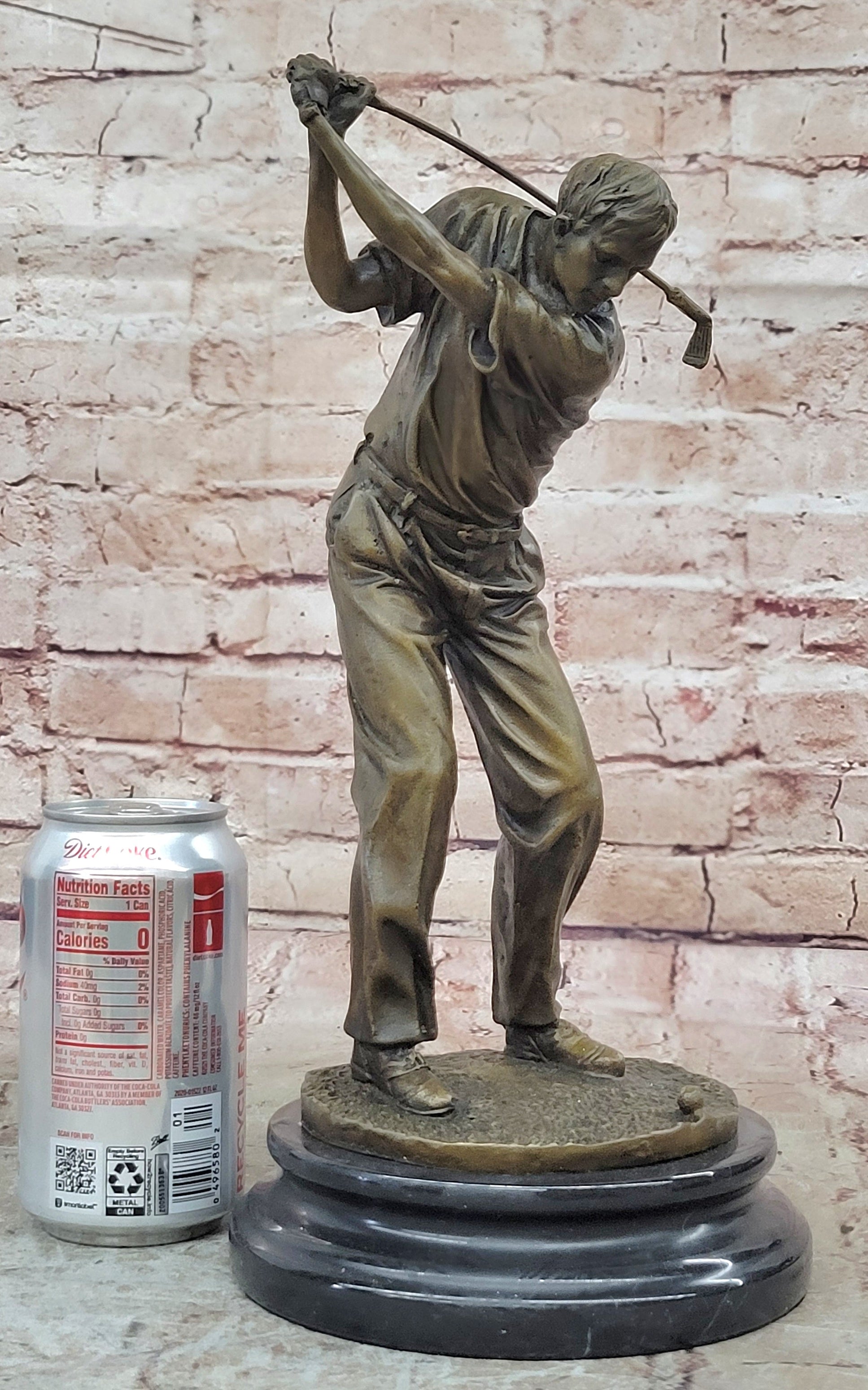 Bronze Golfer Sculpture on Marble Base Signed Milo