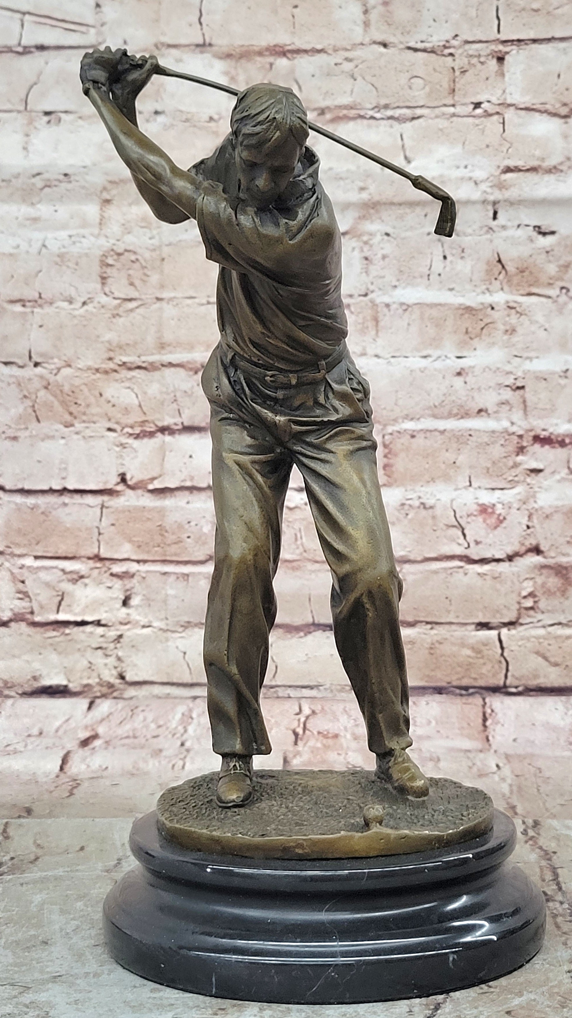 Bronze Golfer Sculpture on Marble Base Signed Milo