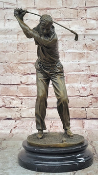Bronze Golfer Sculpture on Marble Base Signed Milo