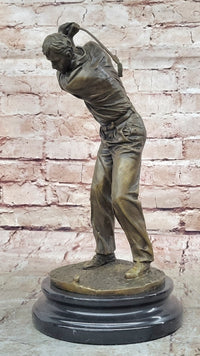 Bronze Golfer Sculpture on Marble Base Signed Milo