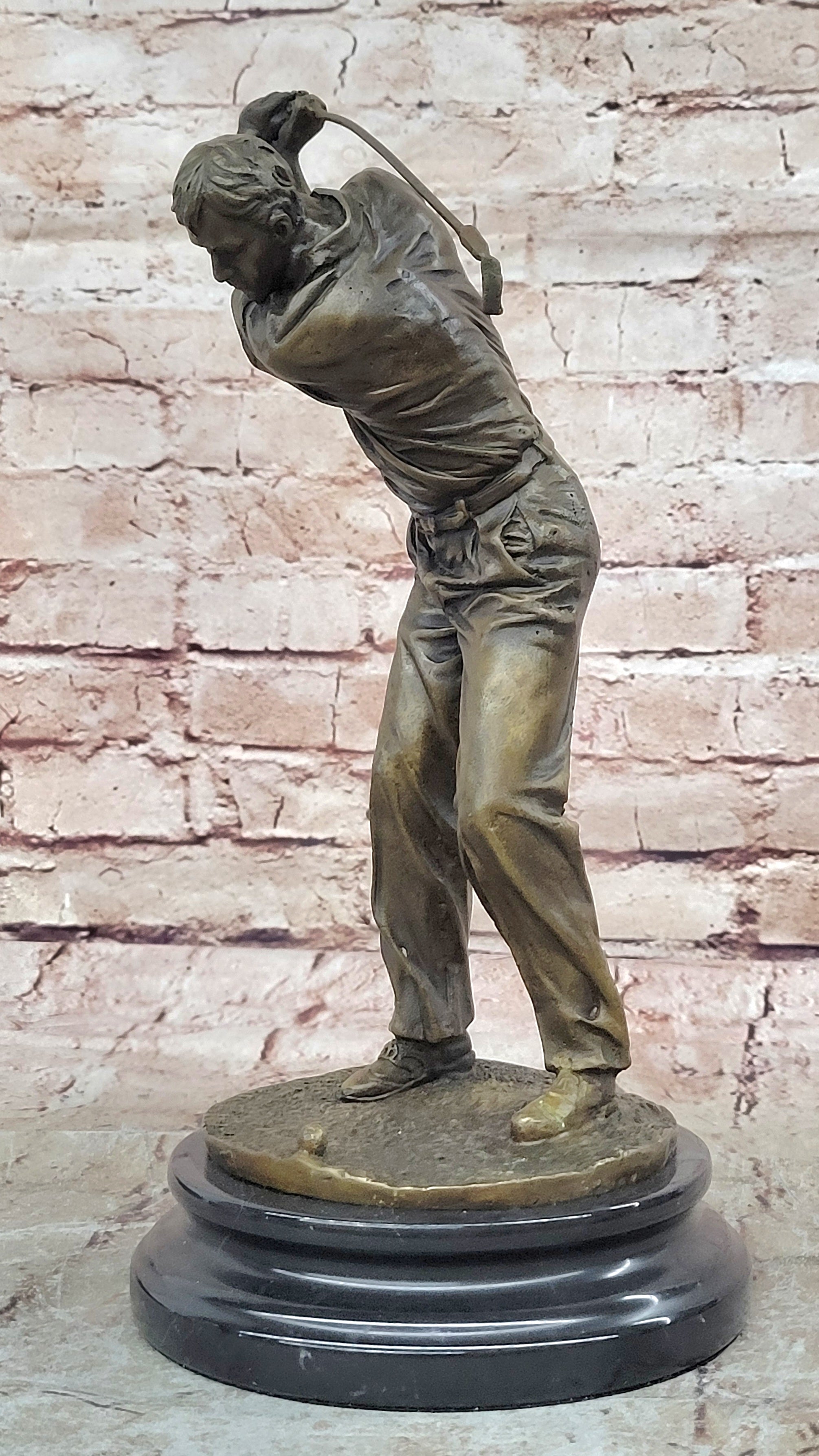 Bronze Golfer Sculpture on Marble Base Signed Milo