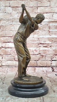 Bronze Golfer Sculpture on Marble Base Signed Milo