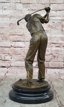Bronze Golfer Sculpture on Marble Base Signed Milo