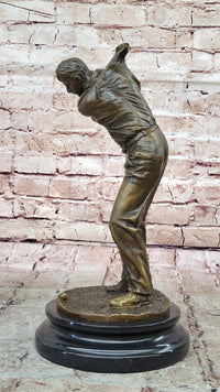 Bronze Golfer Sculpture on Marble Base Signed Milo
