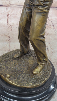Bronze Golfer Sculpture on Marble Base Signed Milo