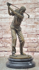 Bronze Golfer Sculpture on Marble Base Signed Milo