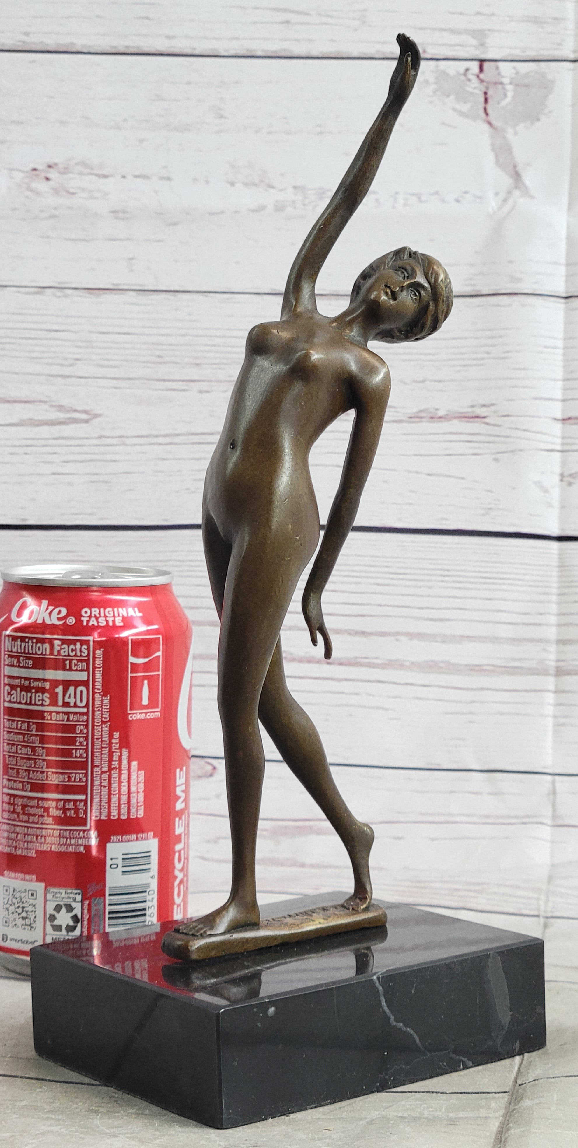 Nude Free Fall Dancer Posing Bronze Marble Sculpture Marble Base