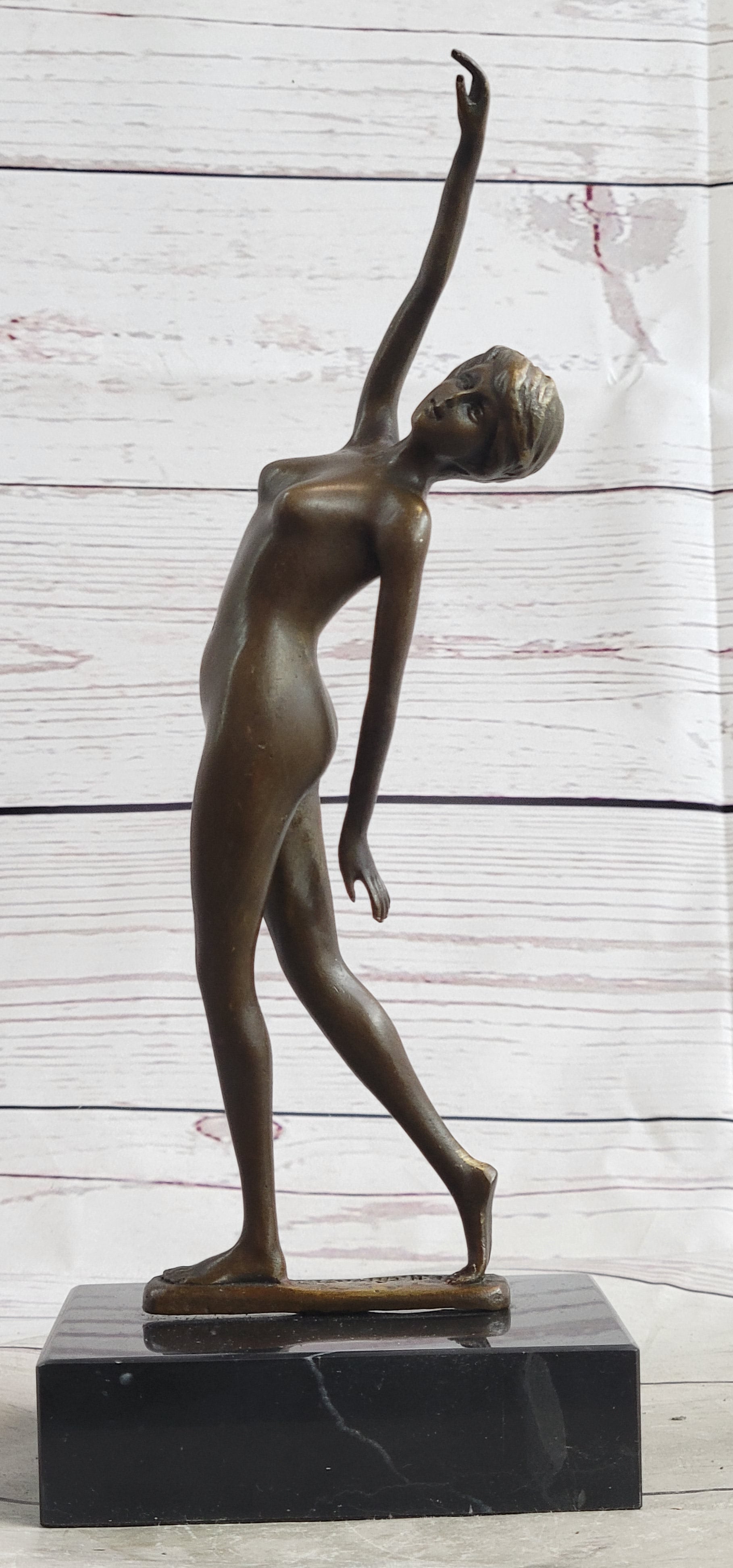 Nude Free Fall Dancer Posing Bronze Marble Sculpture Marble Base