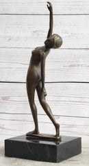 Nude Free Fall Dancer Posing Bronze Marble Sculpture Marble Base