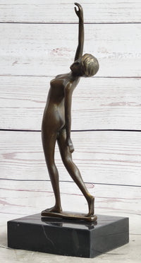 Nude Free Fall Dancer Posing Bronze Marble Sculpture Marble Base