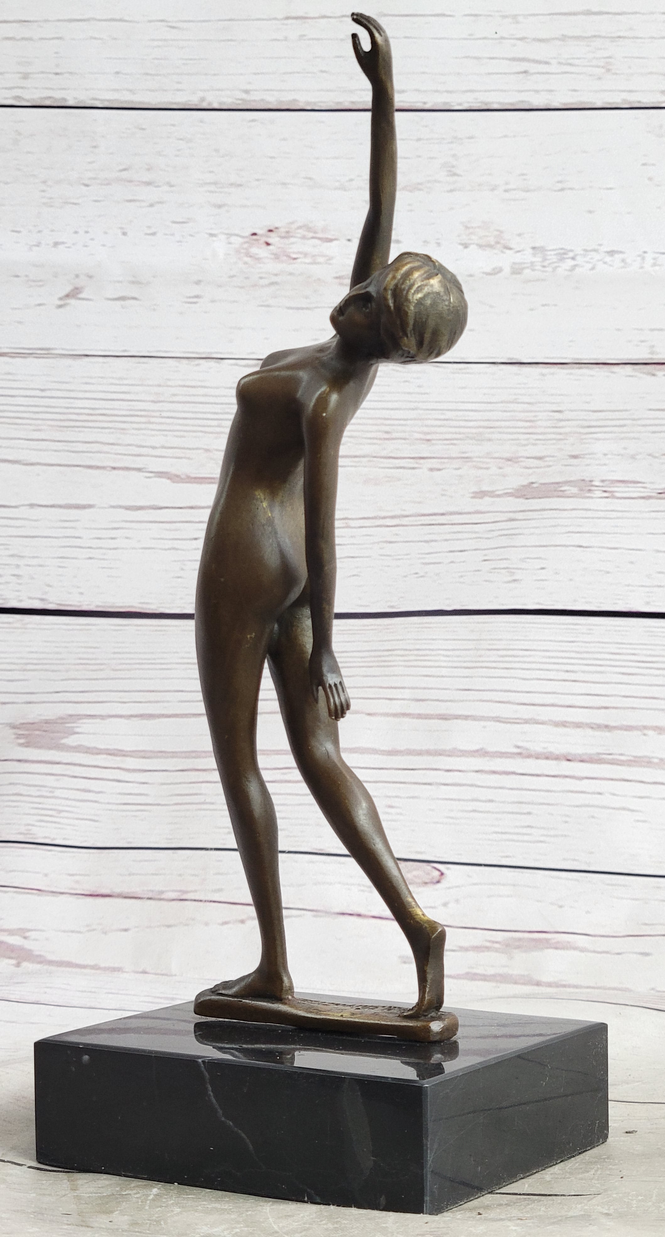 Nude Free Fall Dancer Posing Bronze Marble Sculpture Marble Base