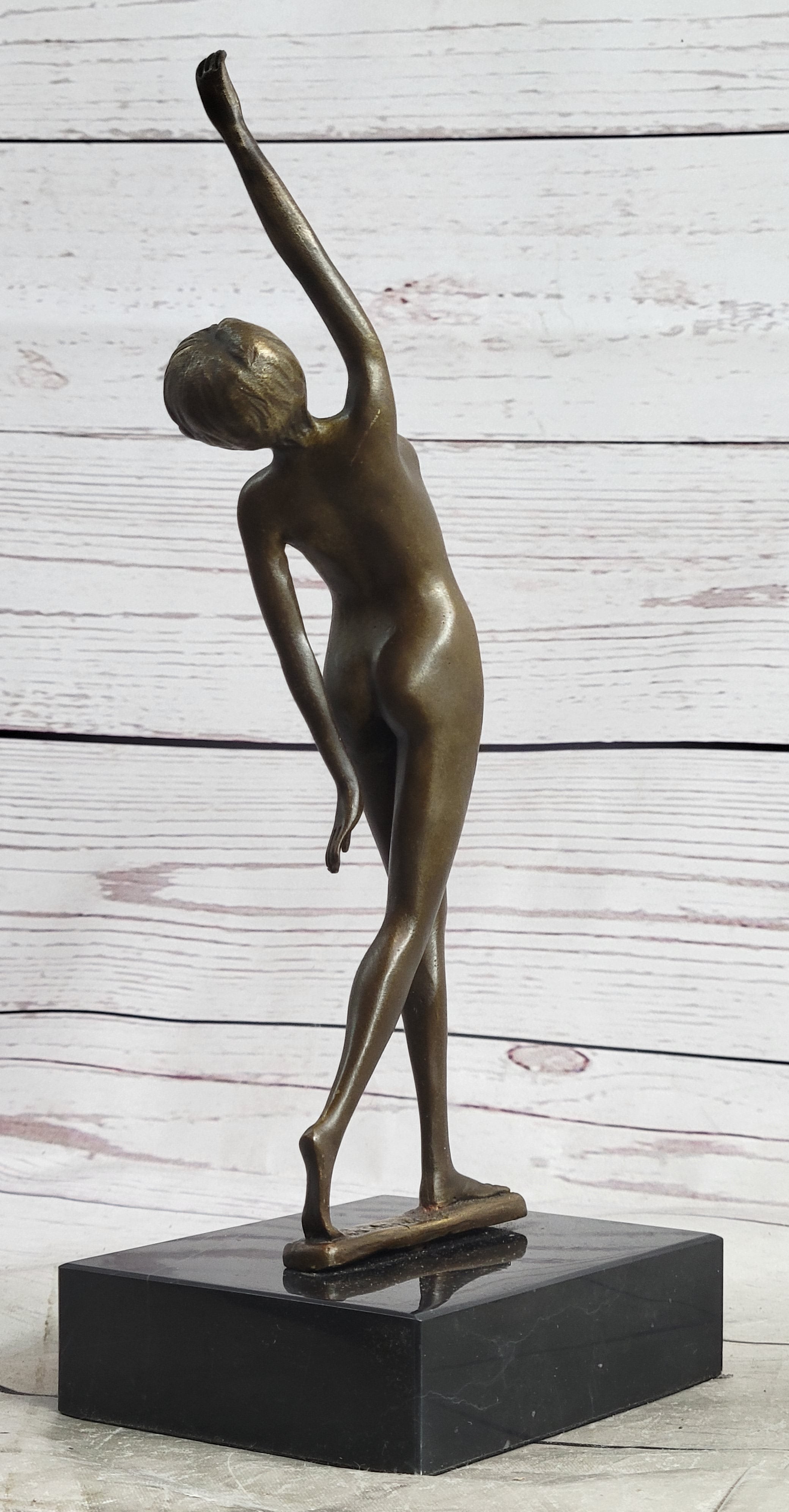 Nude Free Fall Dancer Posing Bronze Marble Sculpture Marble Base