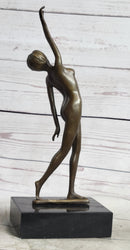 Nude Free Fall Dancer Posing Bronze Marble Sculpture Marble Base
